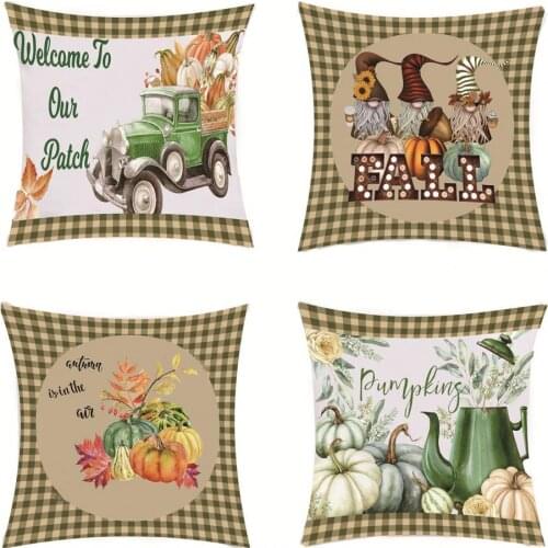 Thanksgiving Pumpkin Pattern Pillowcase Shrink Resistant Polyester Peach Skin Single Side Printed Throw Pillow Cover Home Decor