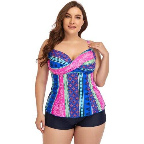 2021 New Plus Size Swimsuit Female Printing Belly-covered Spring Skirt Style Quadrangular Split Bathing Suits 2 Pieces
