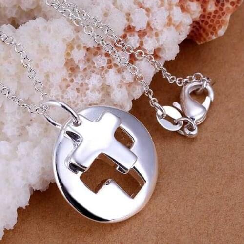 P017 Free Shipping silver plated Necklace, 925 fashion silver jewelry Couple Cross /DZHCPNNR DZHCPNNR