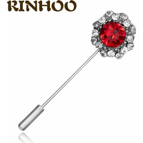 RINHOO Red Crystal Rhinestone Suit Brooch For Women New Designs Long Needle Pins Sweater Dress Accessories Fashion Jewelry