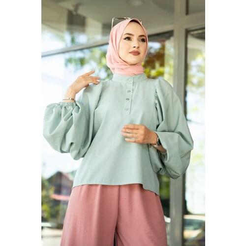 Balloon Sleeve Shirt Turkey Muslim Fashion Hijab Dress Islam Clothing dubai 2021