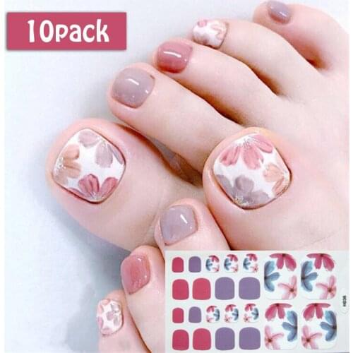 10pcs/pack Korean Style Toenail Art Stickers Beauty H Series Feet Decorations Full Adhesive Stickers Wraps Tearable DIY Manicure