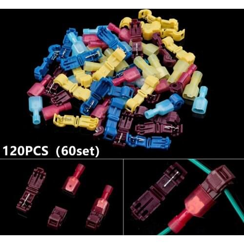 120PCS T Tap Electrical Connectors Quick Wire Splice Taps Insulated Male Quick Disconnect Terminals