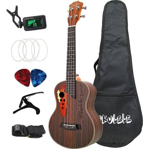 26 Inch Tenor Ukulele Grape Sound Hole Hawaiian Guitar 4 Strings Rosewood Ukelele Set with Bag