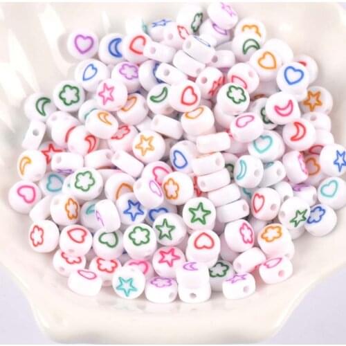 400/200 Pcs white and Color mixing stars/moon/flower/heart Acrylic Round Beads For Jewelry Making 7x3mm YKL0860