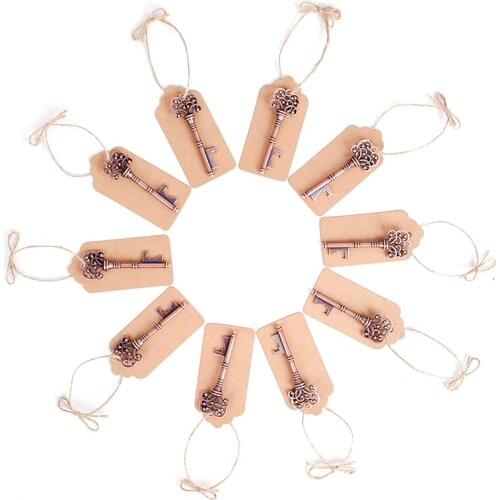 50pcs Vintage Key Shape Bottle Opener Alloy Key Ring Copper Keychain with Tags Gift on All Kinds of Wedding Styles, Party Favors