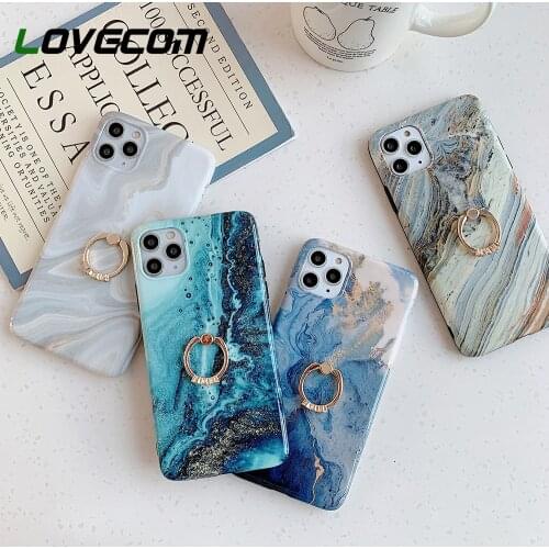 LOVECOM Gradient Marble Phone Case With Finger Ring For iPhone 12 Mini 12 11 Pro Max XR XS XS Max 7 8 Plus Case Soft Phone Cover