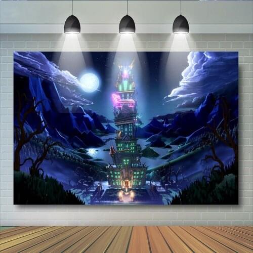 Halloween Party Photography Backdrops Horrying Death Castle Old Trees Background Big Moon Mountains Backdrop