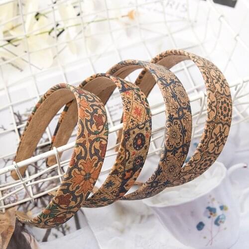 FORWOT Retro Plaid Print Hairband Elastic Wide Headband National Style Women Hair Hoop Bands Tiara Turban Girls Hair Accessories