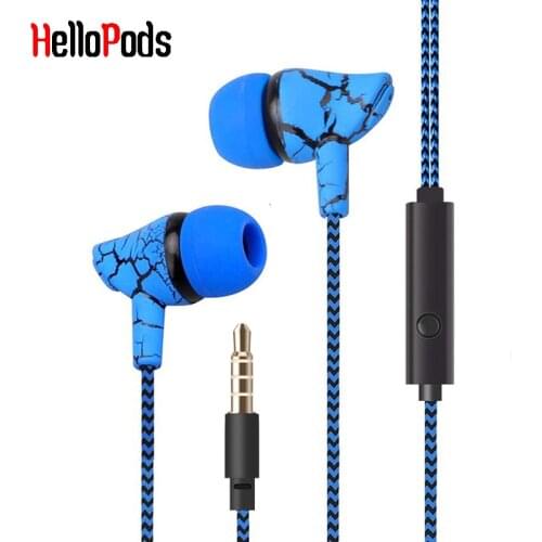 HelloPods New Arrival Wired Earphones Super Bass 3.5mm Crack Earbuds with Microphone Hands Free Earpieces for Samsung Xiaomi