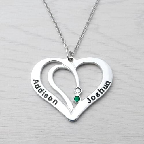 Personalized Heart Necklace Custom Birthstone Necklaces Couple Name Necklace Engraved Jewelry Valentines Day Gift for Her