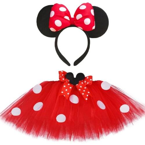 Girls Minnie Tutu Skirt Set Red Pink Polka Dot Baby Kids Tulle Tutu Skirt Costume Outfit Child Halloween Birthday Party Dress Up