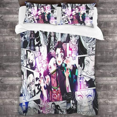 Popular Anime Demon Slayer 3D Bedding Set Duvet Covers Pillowcases Comforter Bedclothes Bed Linen bedding sets 01
