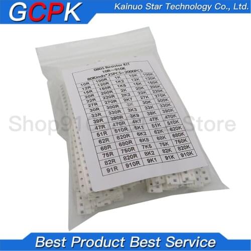 2000pcs 0805 SMD Resistor Kit Assorted Kit 1ohm-1M ohm 5% 80valuesX 25pcs=2000pcs Sample Kit