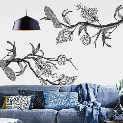 Creative Black and White Flower Wall Stickers Living Room Bedroom Decoration Sofa Background Wall Decals Wallpaper Self-adhesive