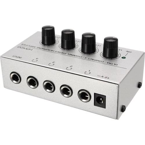 MAYITR HA400 Ultra-Compact Headphone Amplifiers 12V 4 Channel Headphone Audio Stereo Amp Microamp Amplifier With EU Adapter