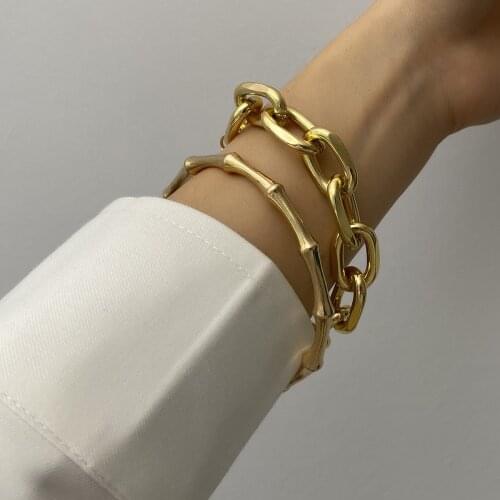 Gold Color Metal Chain Link Creative Bamboo Bracelet Bangle Gold Silver Color Party Jewelry Accessories Gift 2Pcs/Lot