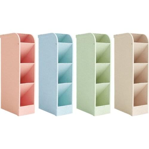 R9UA Multi-function 4 Grid Desktop Pen Holder Office School Storage Case Box Wheat Straw Desk Pencil Organizer Stationery