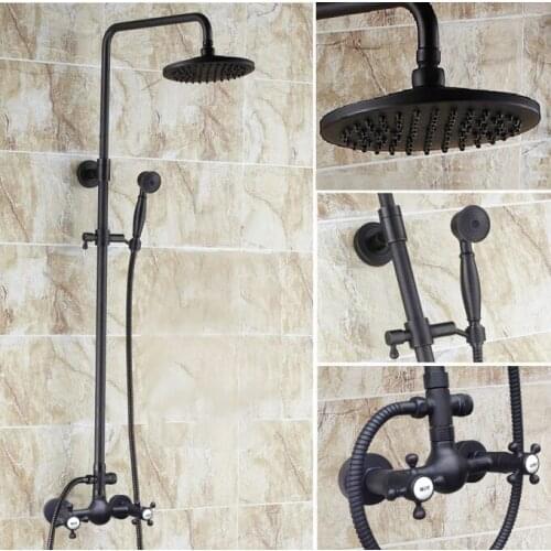 8" inch shower Head Oil Rubbed Bronze 2 Cross Handles Wall Mounted Bathroom Rain Shower Faucet Set Mixer Tap ars493