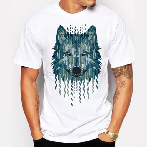 2019 New Arrival Cool Geometric Wolf Mens Fashion T shirt Popular Tops Short Sleeve Hipster Tees