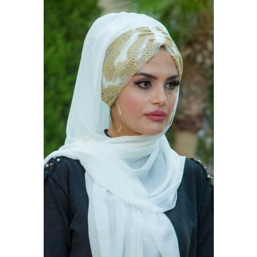 Hijab New Season Turkey Shawl Cover Bridal Wedding Elegant Cream Muslim Hijab Flowy Lace Shawl Evening Dress Hijab Islamic Luxur