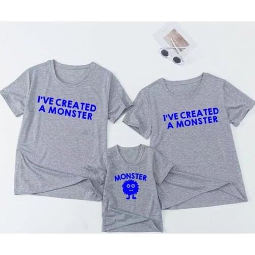 Casual Father and Kids Family Matching Clothes I've Created A Monster Print Summer Cotton Short T Shirts Sleeve Fashion Tees