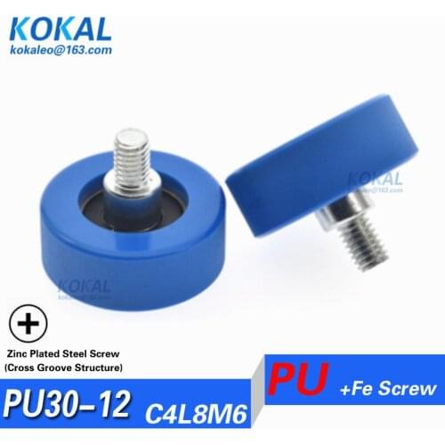 [PU30*12-M6]10PCS/lot M6 zinc plated screw 626RS 626 coated with TPU rubber shaft zinc plated steel screw bearing pulley 0630F