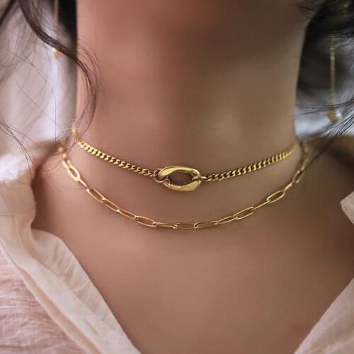 Adjustable Layered Cuban Charm Choker Paperclip Chain Necklaces for Women Girl Stainless Steel Cable Curb Chain Necklace DDN292