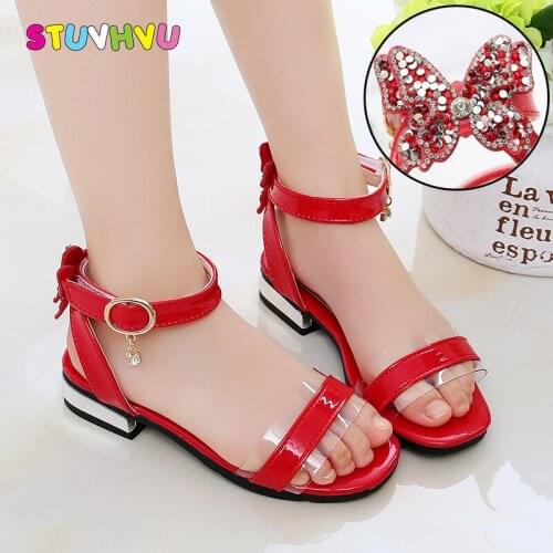 Childrens Sandals Princess Girls Shoes Summer New Fashion Sequins Leather Girls Sandals Soft Transparent Open Toe Kids Sandals