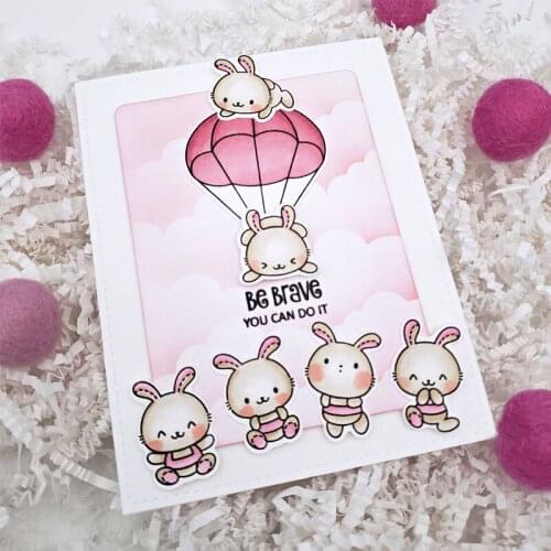 Parachuting Brave Bunny Metal Cutting Dies And Coordinating Stamp For Scrapbooking Craft Die Cut Card Making Embossing Stencil