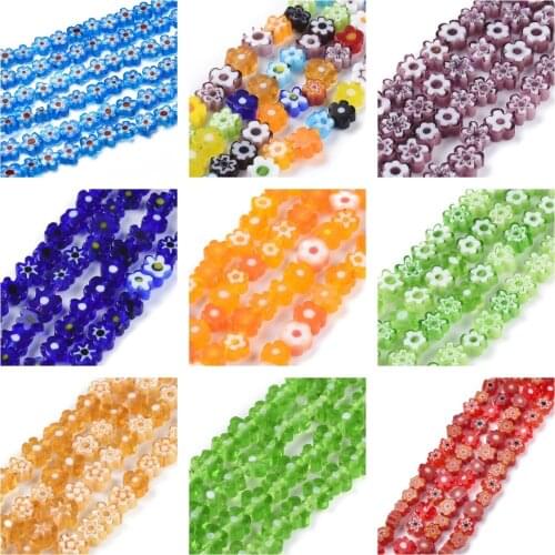1 Strand Blue White Color Flower Glass Bead Strands Millefiori Lampwork Beads for Jewelry Making Bracelet Necklace DIY