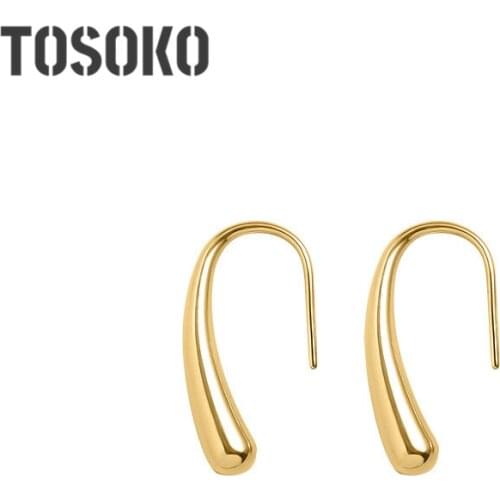 TOSOKO Stainless Steel Jewelry Unique Small Water Earrings Hook Geometric Ear Stud Womens Fashion Earrings BSF315