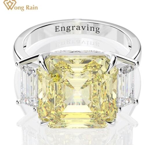 Wong Rain 925 Sterling Silver Asscher Cut Created Moissanite Citrine Gemstone Wedding Engagement Ring Fine Jewelry Wholesale