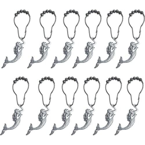 Mermaid Shower Curtain Hooks Rings Curtain Hangers Bathroom Accessories Set, Sea Beach Theme Bathroom Decor, Set of 12