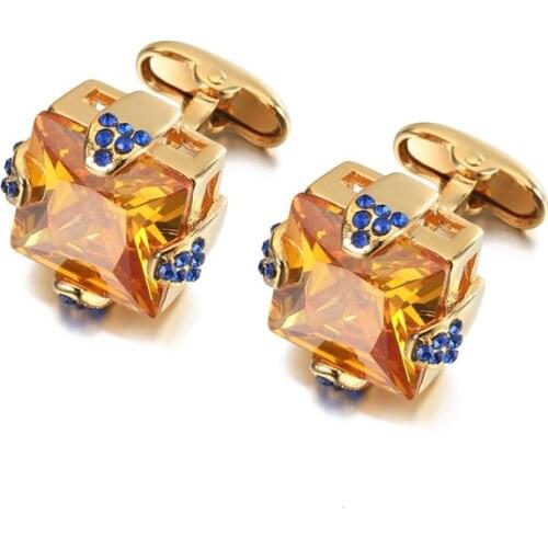 French Golden Cufflinks High Quality Mens Business Banquet Wedding Shirts Jewelry Gifts Top-grade Luxury Crystal Cuff Links