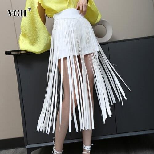 VGH White Casual Shorts For Women High Waist Patchwork Tassel Zipper Korean Solid Short Skirts Female 2021 Summer Clothing Style
