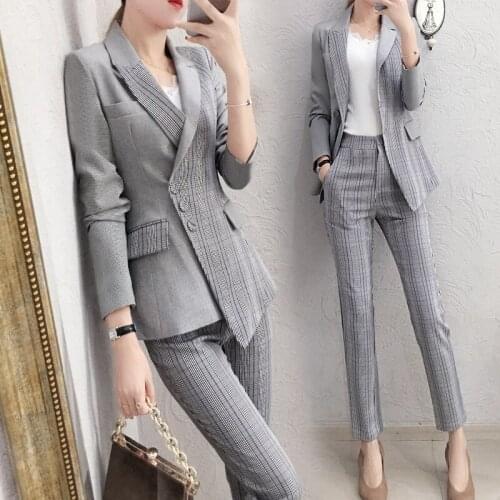 Fashion plaid small suit suit 19 New high-end womens spring temperament casual lattice suit + pants two-piece suit women