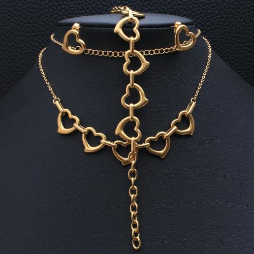 Fashion Stainless Steel Vintage Jewelry Gold Silver Color Plated Bracelet Heart Necklace Earrings Sets For Women SGIKAACBG