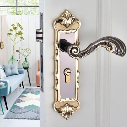 1 Set European Style Room Door Handle Lock Zinc Alloy Bedroom Door Locks Mute Safety bathroom Lock Furniture Hardware Tools
