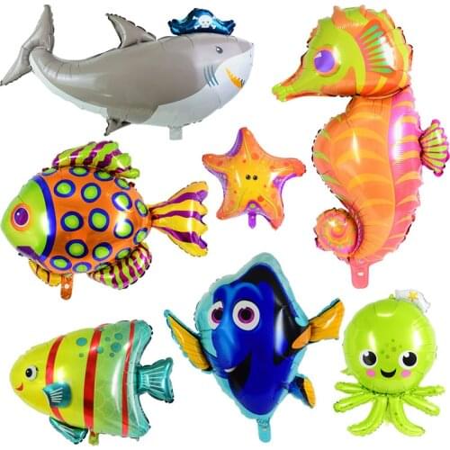 1Pcs Cute Fish Sea Animal Balloons Cartoon Hippocampus Octopus Shark Foil Balloon For Baby Shower Sea World Birthday Party Decor
