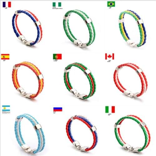 2019 PU Leather Bracelet National Football Team Fans jewelry Flag Color Braided Bracelet For Women Men Alloy Buckle Bracelet 1pc