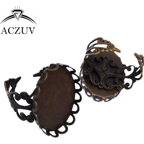 100pcs Antique Bronze 13x18mm 18x25mm Lace Filigree Adjustable Rings Base Blank Findings DIY Jewelry Accessories TJZT014