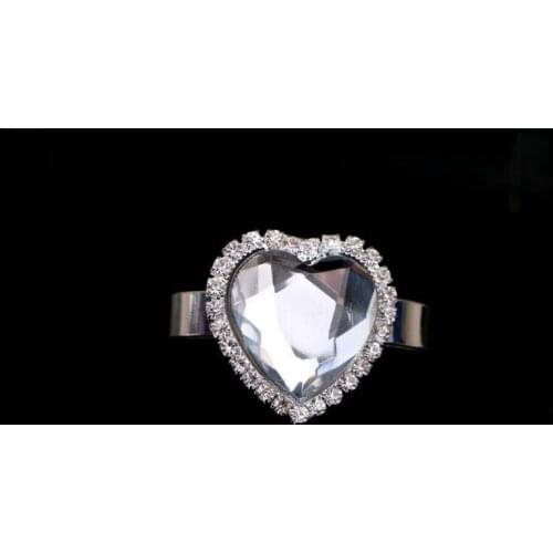 12pcs Heart Clear Crystal + Rhinestones Napkin Ring Serviette Buckle Holder For Wedding Banquet Dinner Decoration Favor
