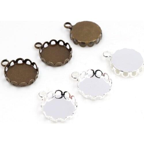 20pcs 12mm Inner Size Silver Plated and Bronze Plated Material Simple Style Cabochon Base Cameo Setting Charms Pendant Tray
