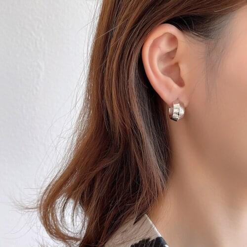 925 Sterling Silver Earring Fashion C-shaped Wide-sided Arc Chain Big Earring French style Temperament Woman Girl Ear Jewelry