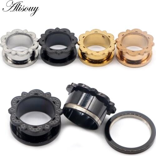 Alisouy 2pcs/lot Stainless Steel Ear Plugs and Tunnels Ear Piercings Earlets Screwed Expander Ear Gauge Body Jewelry Piercings