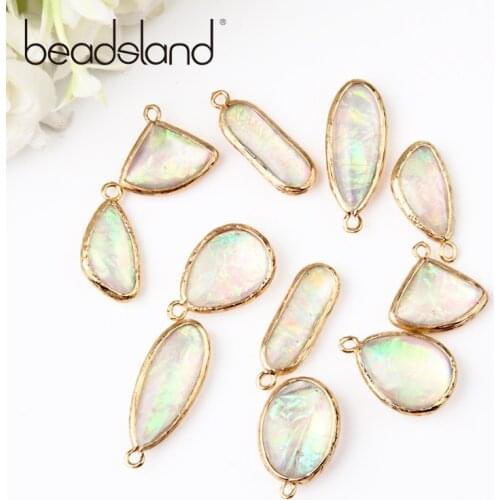 Beadsland Mini Bordered Various Shapes Natural Stone Pendant For DIY Necklace Woman Girl Gift 40419