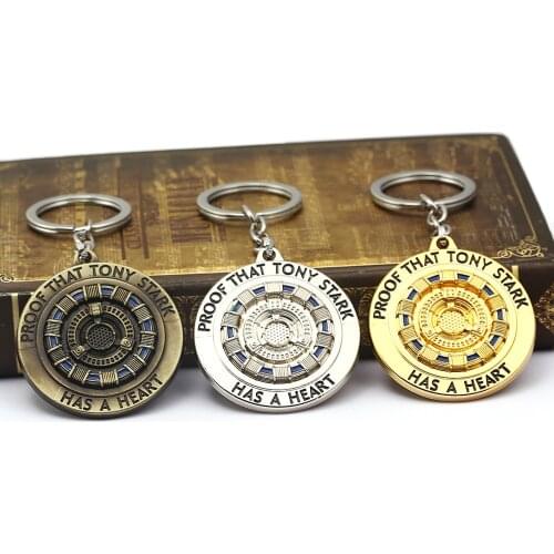 Marvel Avengers Tony Stark Sign Reactor Keychain Necklace Action Figure Key Chain for Gift