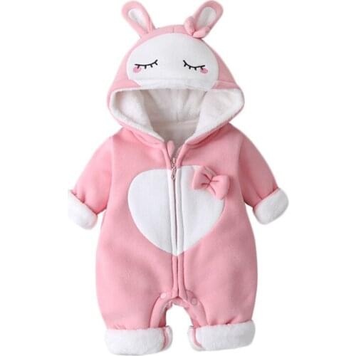 Baby Winter Rabbit Hooded Romper Baby Girl Boy Thicken Cotton Cartoon Panda Animal Role Play Costume for Infant Outwear Jumpsuit