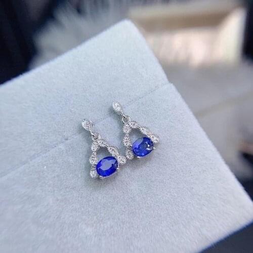 Fortune cute tower Fan natural blue sapphire drop earrings Natural gemstone earrings 925 silver women girl party gift jewelry